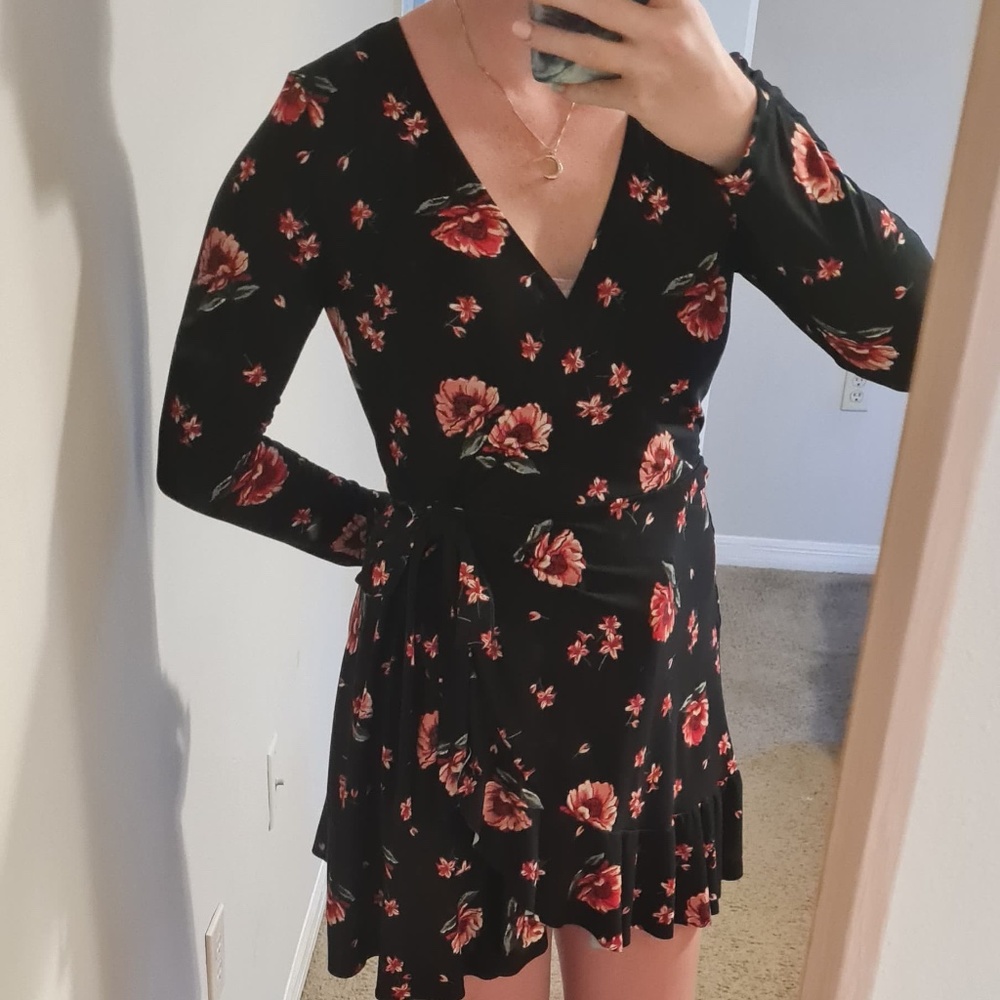 Beautiful Black dress with Red Flowers.